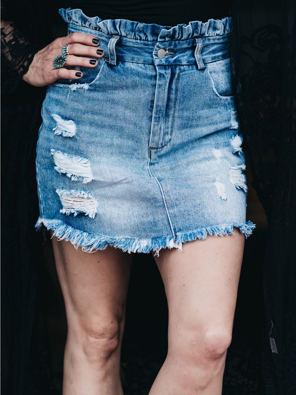 Hayden Light Blue Distressed Denim Mini Skirt
